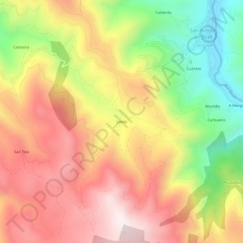 Mapa topográfico Liares, altitude, relevo