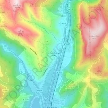Mapa topográfico Le Pont Charles-Albert, altitude, relevo