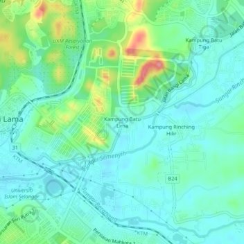 Mapa topográfico Kampung Batu Lima, altitude, relevo