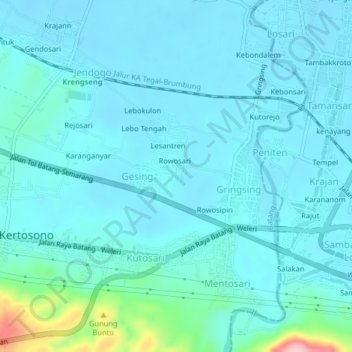 Mapa topográfico Gringsing, altitude, relevo
