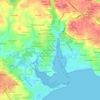 Mapa topográfico Pouljigou Stangmor, altitude, relevo