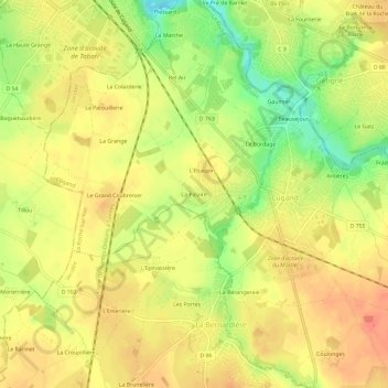 Mapa topográfico La Palaire, altitude, relevo