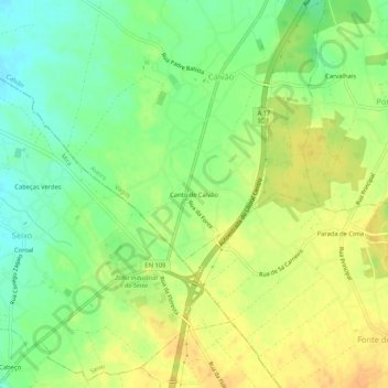 Mapa topográfico Canto de Calvão, altitude, relevo