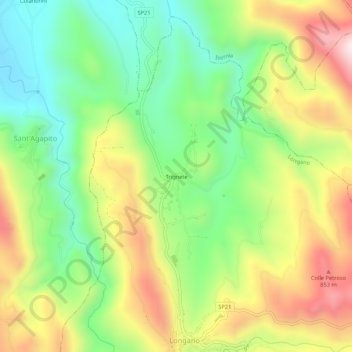 Mapa topográfico Trignete, altitude, relevo