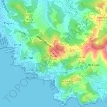 Mapa topográfico Monte Soglio, altitude, relevo