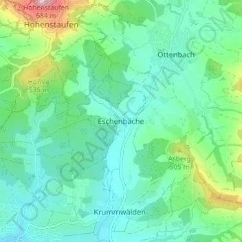 Mapa topográfico Eschenbäche, altitude, relevo