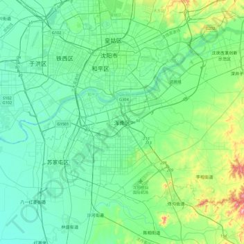 Mapa topográfico 浑南区, altitude, relevo