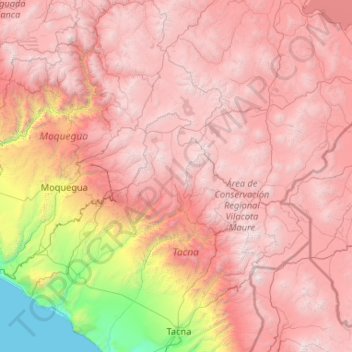 Mapa topográfico Candarave, altitude, relevo
