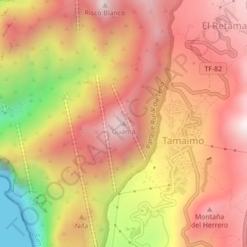 Mapa topográfico Guama, altitude, relevo