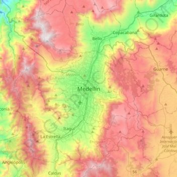 Mapa topográfico Medellín, altitude, relevo