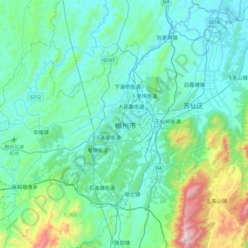 Mapa topográfico 郴州市, altitude, relevo
