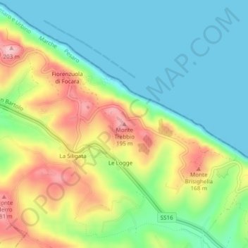 Mapa topográfico Monte Trebbio, altitude, relevo