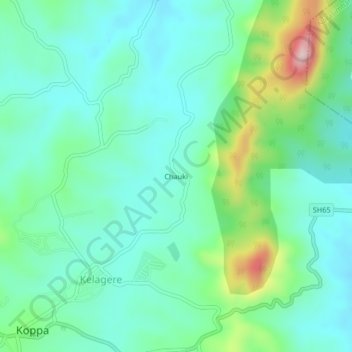 Mapa topográfico Chauki, altitude, relevo