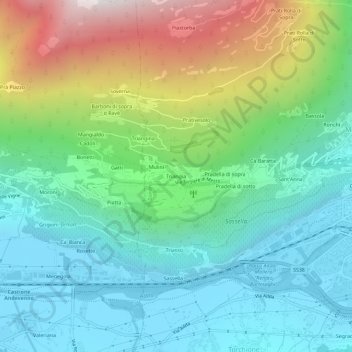 Mapa topográfico Triangia, altitude, relevo