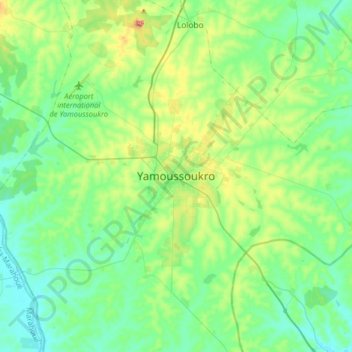 Mapa topográfico Yamoussoukro, altitude, relevo
