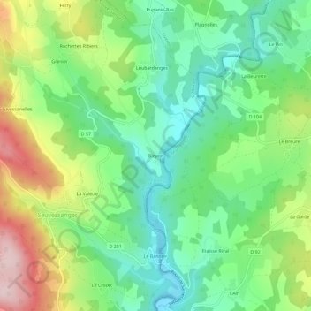 Mapa topográfico Bleyrat, altitude, relevo