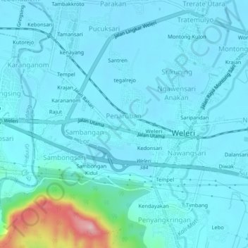 Mapa topográfico Karangtengah, altitude, relevo