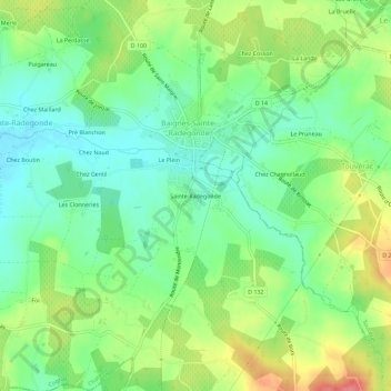 Mapa topográfico Sainte-Radegonde, altitude, relevo