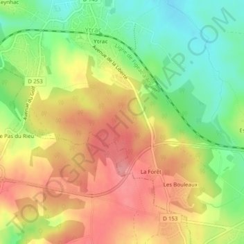 Mapa topográfico Forêt de Branviel, altitude, relevo