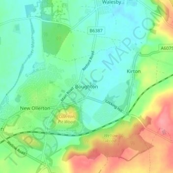 Mapa topográfico Boughton, altitude, relevo