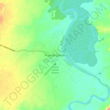 Mapa topográfico Puerto Gaitán, altitude, relevo