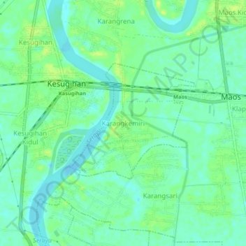 Mapa topográfico Karangkemiri, altitude, relevo