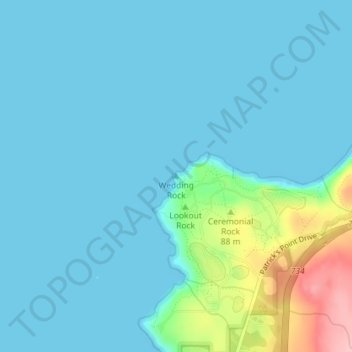 Mapa topográfico Wedding Rock, altitude, relevo