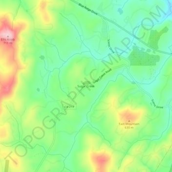 Mapa topográfico Sugar Creek, altitude, relevo