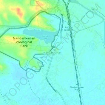 Mapa topográfico Nandankanan, altitude, relevo