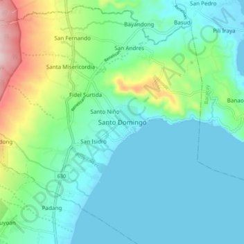 Mapa topográfico Santo Domingo, altitude, relevo