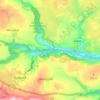 Mapa topográfico Miller's Dale, altitude, relevo
