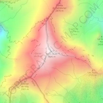 Mapa topográfico Mont Buet, altitude, relevo