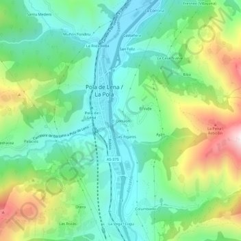 Mapa topográfico El Corraón, altitude, relevo