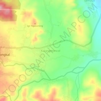 Mapa topográfico Karangmoncol, altitude, relevo