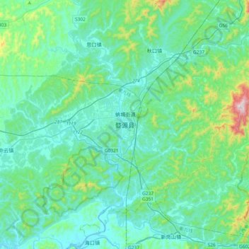 Mapa topográfico 婺源县, altitude, relevo