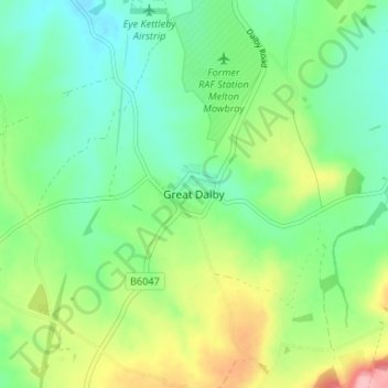 Mapa topográfico Great Dalby, altitude, relevo