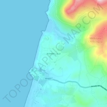 Mapa topográfico Achakkar, altitude, relevo