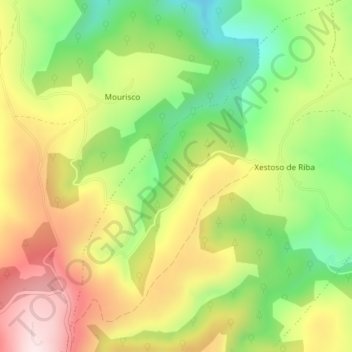 Mapa topográfico Alto de Xestoso, altitude, relevo
