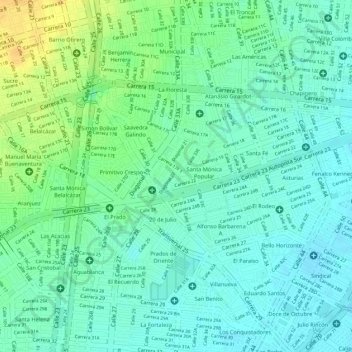 Mapa topográfico Parque de las iguanas, altitude, relevo