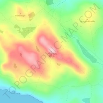 Mapa topográfico Croaghegly, altitude, relevo