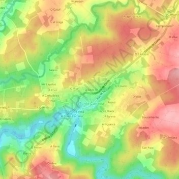 Mapa topográfico O Sibio, altitude, relevo