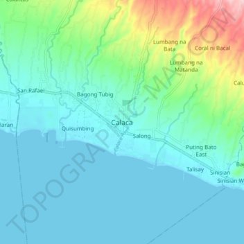 Mapa topográfico Calaca, altitude, relevo