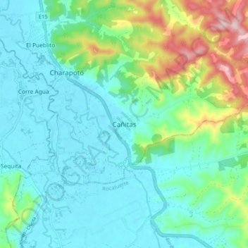 Mapa topográfico Cañitas, altitude, relevo