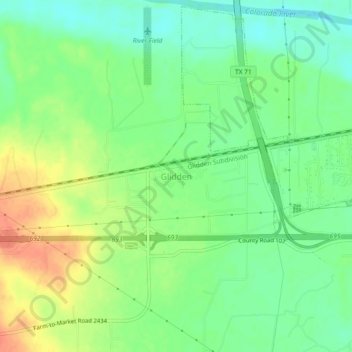 Mapa topográfico Glidden, altitude, relevo