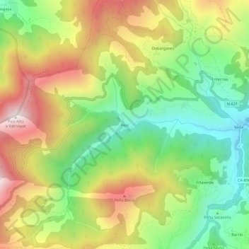 Mapa topográfico Vejo, altitude, relevo