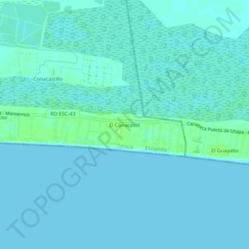 Mapa topográfico El Conacaste, altitude, relevo