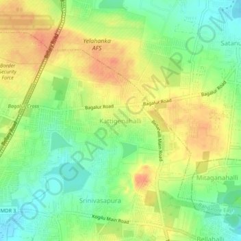 Mapa topográfico Kattigenahalli, altitude, relevo
