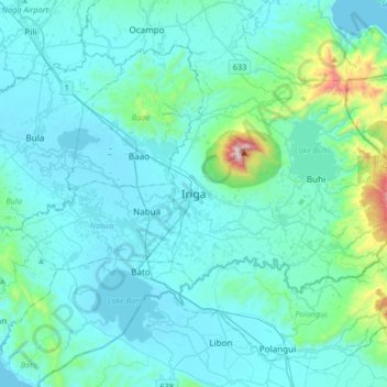 Mapa topográfico Iriga, altitude, relevo