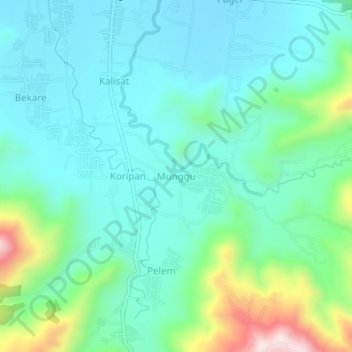 Mapa topográfico Munggu, altitude, relevo