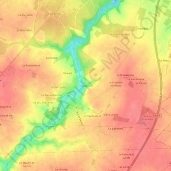 Mapa topográfico Frogeroux, altitude, relevo